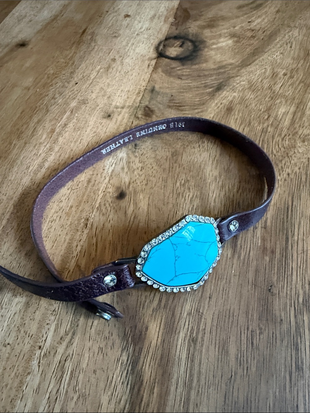 Leather Turquoise Stone wrap BRACELT- Brown Leather with Blue Turquoise Accent
